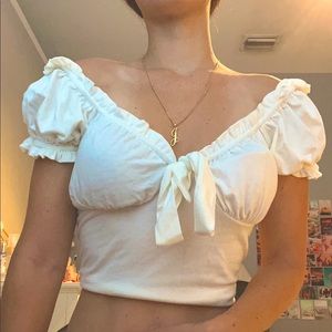 white ruffle top